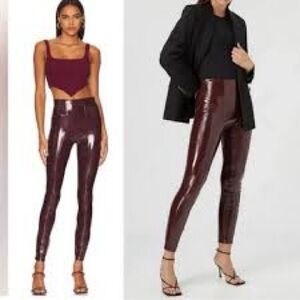 SPANX High-Shine Burgundy Vegan Leather Leggings Sz S